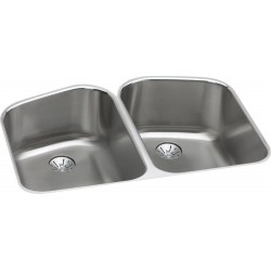 Elkay ELUH32229PD Harmony (Lustertone) Stainless Steel Double Bowl Undermount Sink Kit